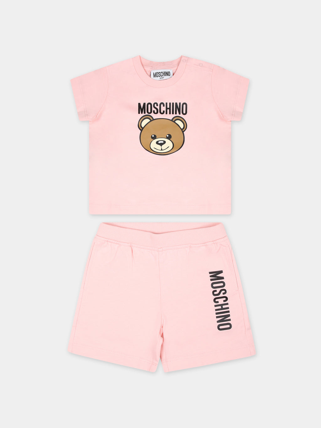 Pink suit for baby girl with Teddy Bear and logo